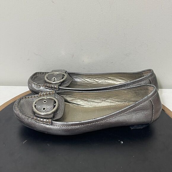 Coach Shoes Loafer Woman’s size 9.5 M Karly Leather Gold Buckle Heel Flats‎ - Picture 6 of 14